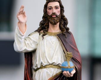 Standbeeld Christus de koning, 35 cm (13,8"), beeldje Jezus Christus de koning, handgeschilderd katholiek decor van polystone