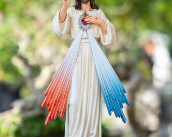 Jezusbeeld goddelijke barmhartigheid 25 cm (9,8"), beeldje Jezus van goddelijke barmhartigheid, handgeschilderd katholiek decor van polystone