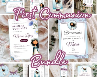 Erste Kommunion Party Kit Mädchen Druckbare Bearbeitbare · Kit Fiesta Primera Comunión Niña · Spanische Kommunion Dekor Bundle Sofortiger Download