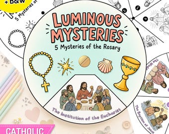 Luminous Mysteries Rosary Spinner Wheel | Catholic Kids Craft Printable | Sunday School Activity