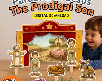 Prodigal Son Puppet Show Kit, Printable Bible Story Puppets