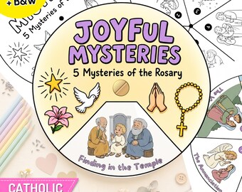Joyful Mysteries Rosary Spinner Wheel | Catholic Kids Craft Printable | Sunday School Activity Instant Download