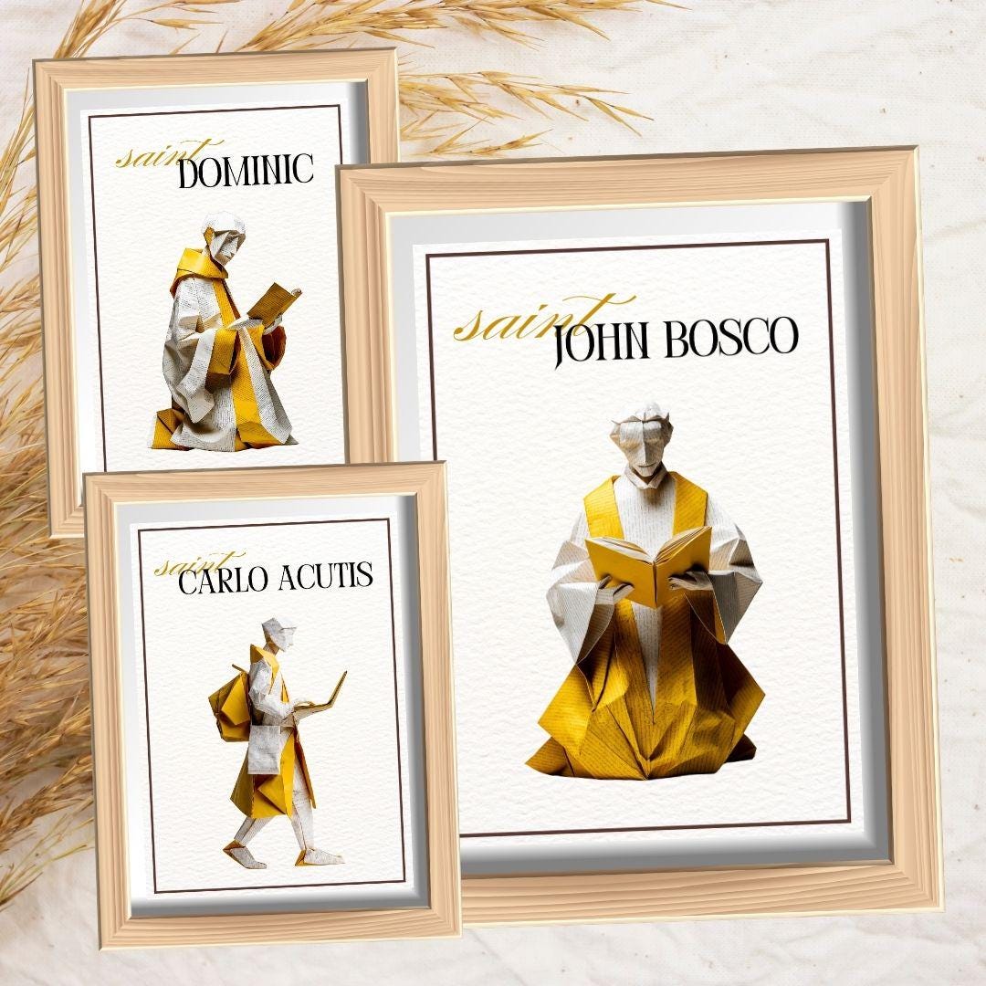 Saint Carlo Acutis, St John Bosco & St Dominic Wall Art Set, Catholic ...