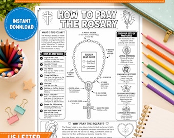 How to Pray the Rosary Coloring Page for Kids | Catholic Mysteries Printable
