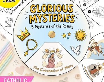 Glorious Mysteries Rosary Spinner Wheel | Catholic Easter Craft Printable | Sunday School Kids Activity