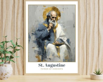 St Augustine Wandkunst - Schutzpatron der Konvertiten - Moderner katholischer digitaler Download - Theologengeschenk
