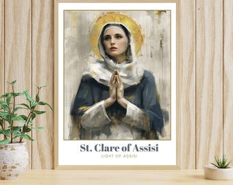 St. Klara von Assisi Moderner katholischer Druck - Minimalistisches St. Gebetsdekor (Digitaler Download)