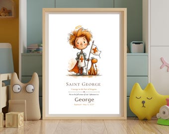 Saint George Print Personalized, St George Dragon Boy Gift, Catholic Wall Art Custom Name, Baptism Confirmation Gift, Instant Download
