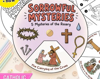 Sorrowful Mysteries Rosary Spinner Wheel | Catholic Lent Craft Printable | Sunday School Kids Activity