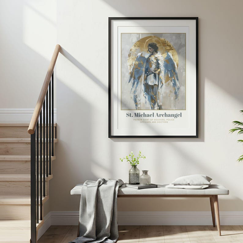 St Michael Archangel Printable Wall Art – Modern Catholic Saint Print ...