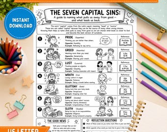 Seven Capital Sins Coloring Page for Kids | Catholic Virtues Printable