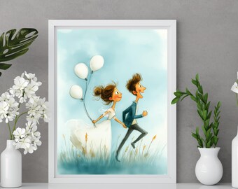 Church Altar Wedding Print, Christian Wedding Gift, Whimsical Religious Ceremony Wall Art, Bride Groom Vows Printable Decor