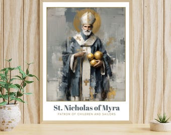 St Nikolaus von Myra druckbare Kunst - moderner katholischer Heiliger Druck (Digitaler Download)