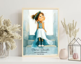 Personalisierte erste Kommunion Mädchen Druck | Modernes Kommunion-Porträt mit Turnschuhen | Nettes individuelles Geschenk für Tochter | Digitaler Download