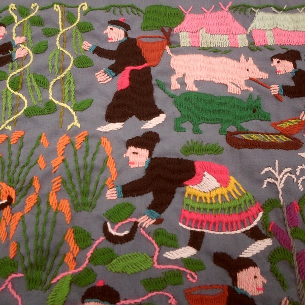 Hmong Story Cloth, Hmong Folk Art Textile, Hand Made Embroidered Textile, Hmong Textile , Tribal Textile
