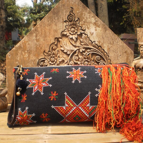 Vintage Hilltribe Textile Embroidered Clutch  Bag