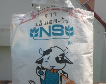 Shopping Tote Bag, Up Cycled From Rice Sacks, Thai Recycled Bag,Up Cycled Shopping Bag