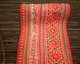 Sangle brodée, 1 paire, Textile Hmong, Broderie Hmong, Décoration vintage, Broderie tribale