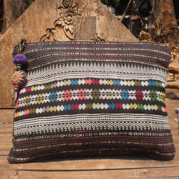 Vintage Lao Skirt Textile Clutch Bag