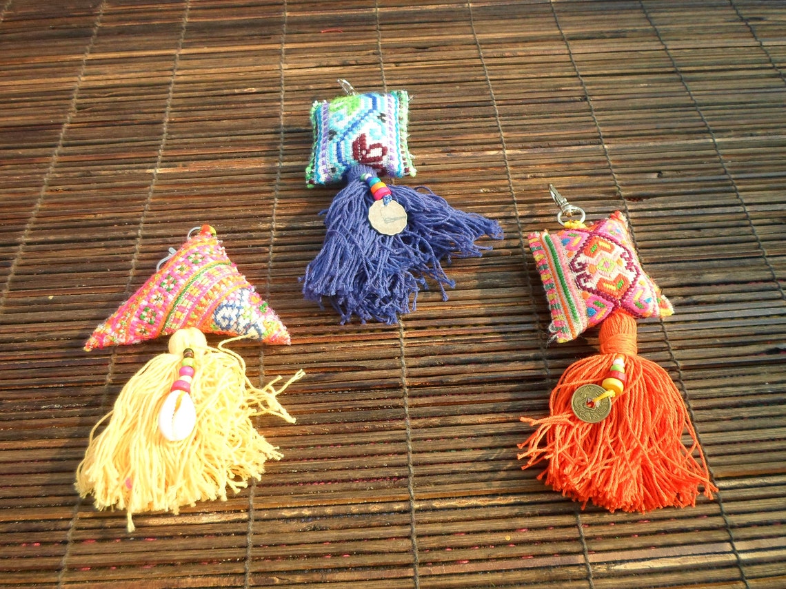 Hmong Textile Key Chains Set Of 3 Hmong Key Chains Bag | Etsy