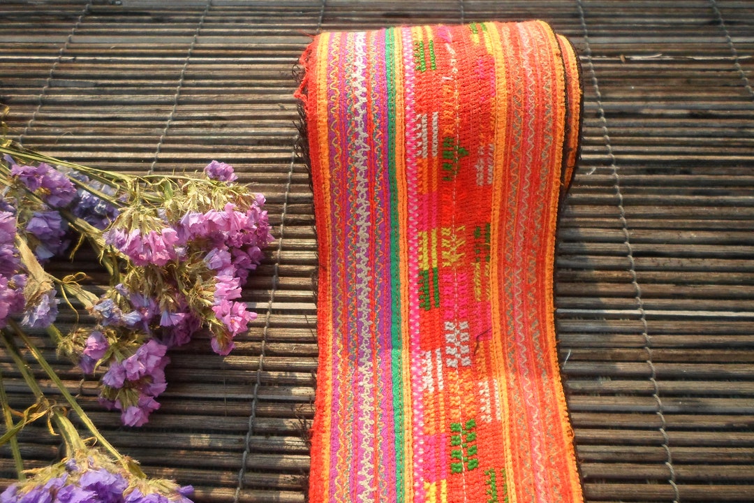 Embroidered Strap, Hmong Textile, Hmong Embroidery, Vintage Decoration ...