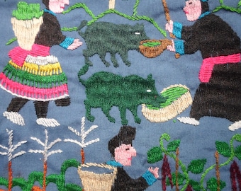 Hmong Story Cloth, Hmong Folk Art Textile, Hand Made Embroidered Textile, Hmong Textile , Tribal Textile