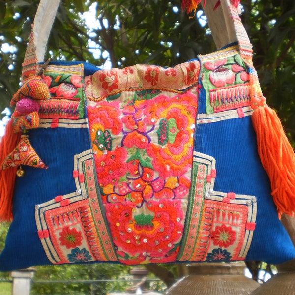 Tribal  Hmong Bag Made With Upcycled Hmong  Hilltribe Vintage Textile