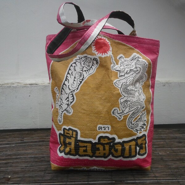 Shopping Tote Bag, Up Cycled From Rice Sacks, Thai Recycled Bag,Up Cycled Shopping Bag