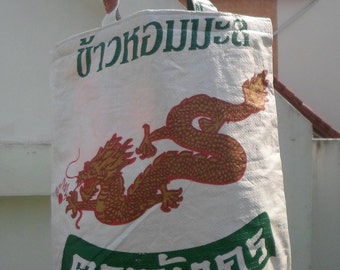 Shopping Tote Bag, Up Cycled From Rice Sacks, Thai Recycled Bag,Up Cycled Shopping Bag