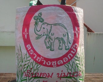 Shopping Tote Bag, Up Cycled From Rice Sacks, Thai Recycled Bag,Up Cycled Shopping Bag