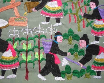 Hmong Story Cloth, Hmong Folk Art Textile, Hand Made Embroidered Textile, Hmong Textile , Tribal Textile