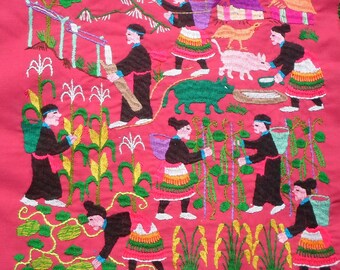 Hmong Story Cloth, Hmong Folk Art Textile, Hand Made Embroidered Textile, Hmong Textile , Tribal Textile