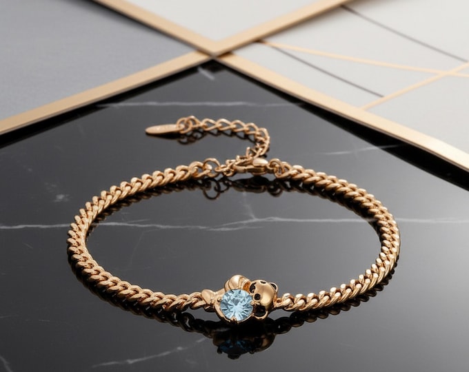Gold Plated Teddy Bear Bracelet with Crystal Accent – Dainty Chain Jewelry