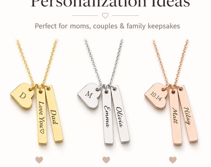 Actual Handwriting Necklace, Custom Engraved Bar Necklace, Memorial Jewelry Gift, Personalized Name Date Necklace, 1 or 2 Bar Heart Charm