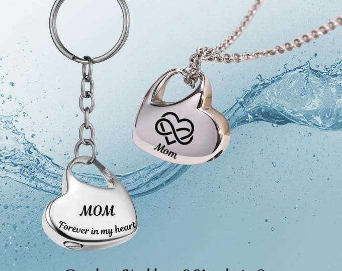 Heart Urn Necklace Keychain Set – Titanium Steel Memorial Keepsake Jewelry