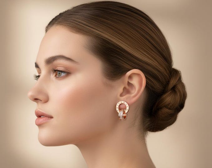 Roman Numeral Interlocking Circle Earrings • Stainless Steel, Minimalist