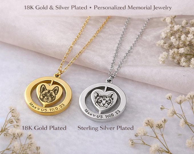 Spinning Heart Necklace, Personalized Engraved Necklace, Memorial Jewelry, Pet Memorial Gift, Custom Name Date Necklace, Gold Silver Pendant