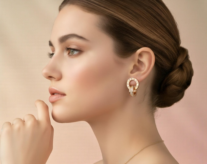 Interlocking Circle Jewelry Set • Stainless Steel Roman Numeral Necklace, Bracelet & Earrings