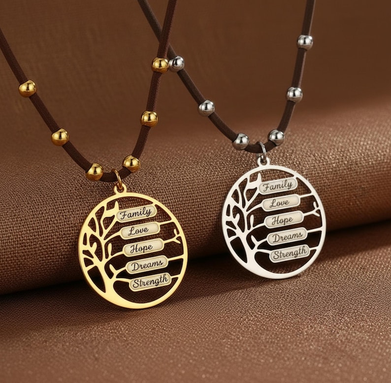 Personalized Family Tree Necklace, Custom Engraved Names, Stainless ...