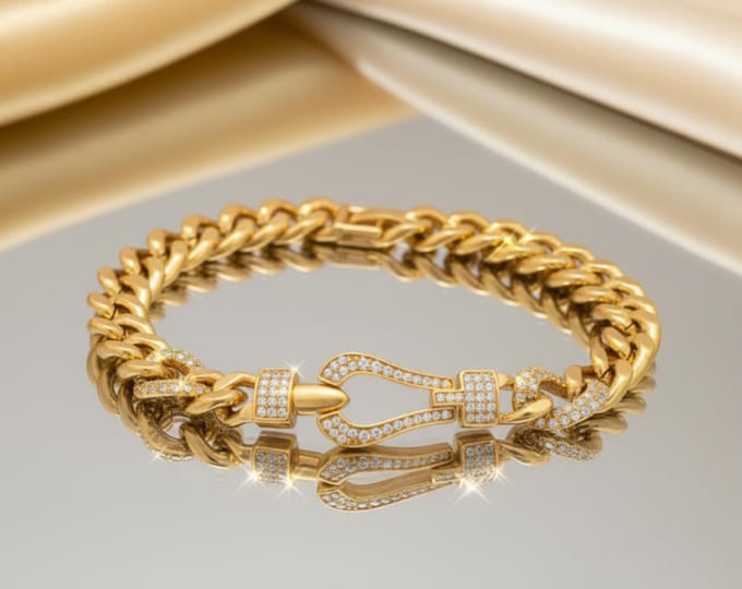 18K Gold Plated Crystal Love Knot Cuban Link Bracelet – Unique Chunky Statement Chain Jewelry