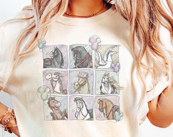 Vintage Disney Horse Characters Comfort Colors Shirt, Maximus Pegasus Bullseye Khan Phillipe Tee, Animated Disney Animal Collage T-Shirt