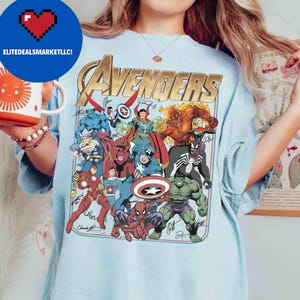 Retro Disney Marvel Avengers Signature Shirt, Spiderman Hulk Iron Man Characters Tee, Disney Superhero, Marvel Comics Book, WDW Family Trip bild 6