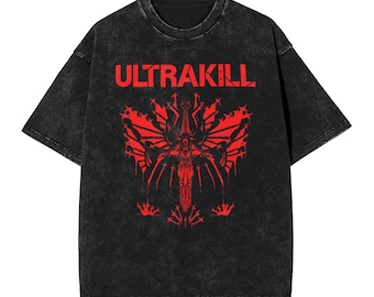 Camiseta Ultrakill Gabriel Angel Mineral Wash, Camiseta Vintage Gabriel Boss Graphic, Camiseta Retro Acid Wash para videojuegos, Camiseta urbana Blood Is Fuel