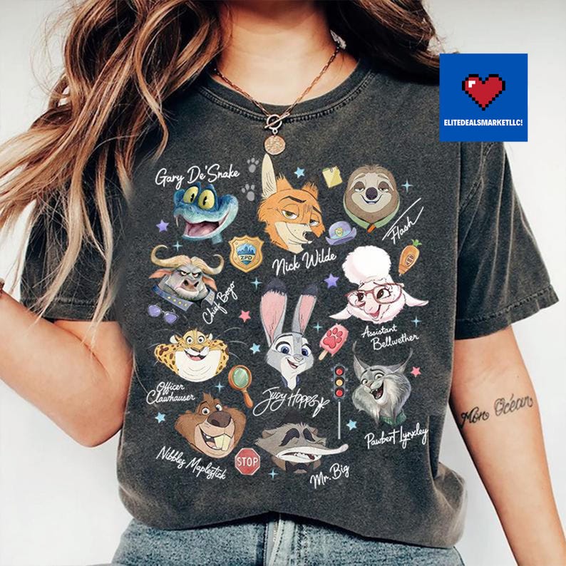 Watercolors Zootopia Characters Signature Shirts, Zootropolis Judy Hopps Nick Gary Nibbles Bogo Shirt, Disneyland Family Matching Shirt bild 6