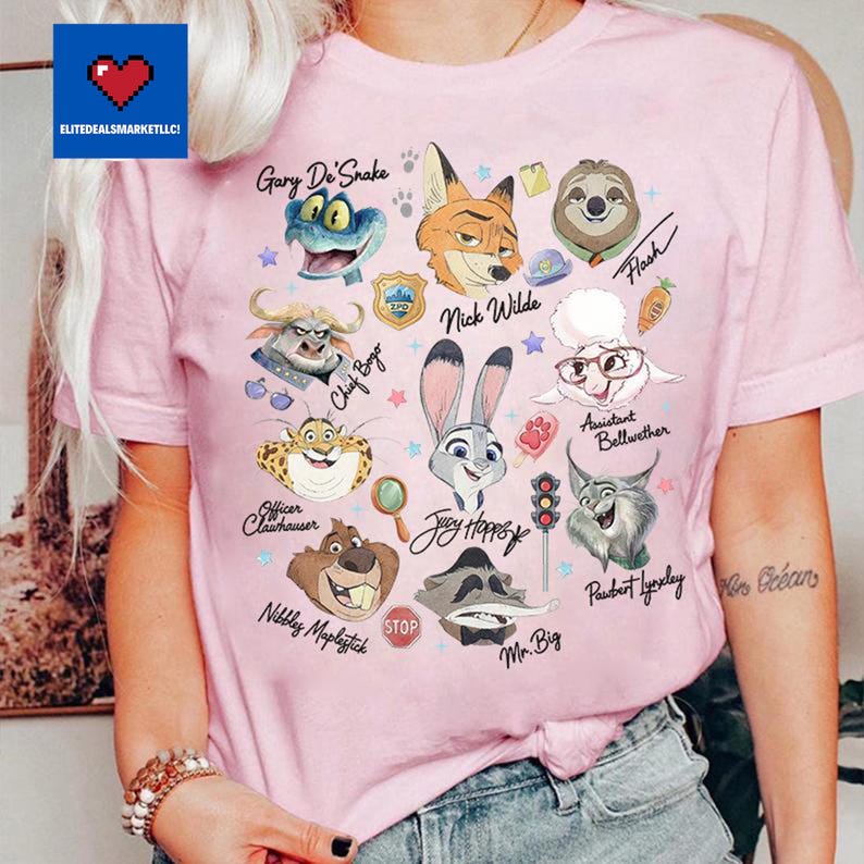Watercolors Zootopia Characters Signature Shirts, Zootropolis Judy Hopps Nick Gary Nibbles Bogo Shirt, Disneyland Family Matching Shirt bild 2
