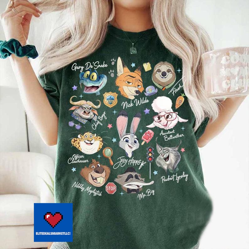 Watercolors Zootopia Characters Signature Shirts, Zootropolis Judy Hopps Nick Gary Nibbles Bogo Shirt, Disneyland Family Matching Shirt bild 5