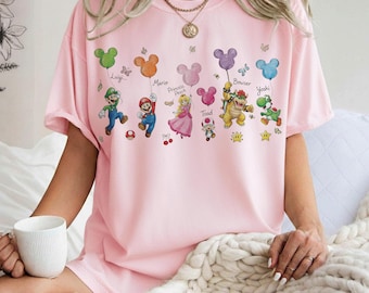 Retro Super Mario Signatures Comfort Colors Png, Luigi Mario Toad Princess Peach, Magic Kingdom Png, Universal Studios Hollywood Trip