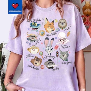 Watercolors Zootopia Characters Signature Shirts, Zootropolis Judy Hopps Nick Gary Nibbles Bogo Shirt, Disneyland Family Matching Shirt bild 4
