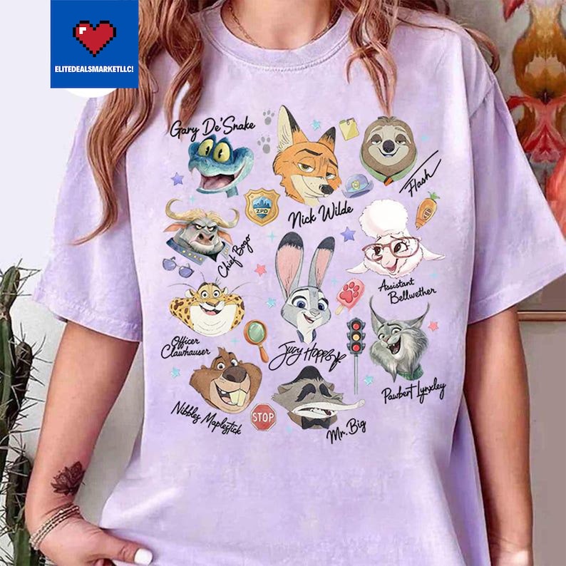 Watercolors Zootopia Characters Signature Shirts, Zootropolis Judy Hopps Nick Gary Nibbles Bogo Shirt, Disneyland Family Matching Shirt bild 4