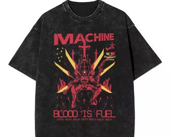 Camiseta Ultrakill Machine Blood is Fuel Mineral Wash, Camiseta Vintage V1 Robot Graphic Tee, Camiseta Retro Acid Wash Gaming Shirt, Blood Is Fuel Hell
